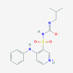 molecular formula C16H20N4O3S B7818475 N-(4-anilinopyridin-1-ium-3-yl)sulfonyl-N'-(2-methylpropyl)carbamimidate 