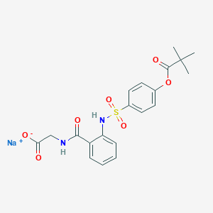 molecular formula C20H21N2NaO7S B7818791 sodium;2-[[2-[[4-(2,2-dimethylpropanoyloxy)phenyl]sulfonylamino]benzoyl]amino]acetate 