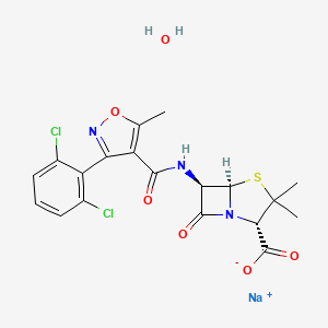 molecular formula C19H18Cl2N3NaO6S B7819177 sodium;(2S,5R,6R)-6-[[3-(2,6-dichlorophenyl)-5-methyl-1,2-oxazole-4-carbonyl]amino]-3,3-dimethyl-7-oxo-4-thia-1-azabicyclo[3.2.0]heptane-2-carboxylate;hydrate 