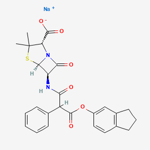 molecular formula C26H25N2NaO6S B7823514 sodium;(2S,5R,6R)-6-[[3-(2,3-dihydro-1H-inden-5-yloxy)-3-oxo-2-phenylpropanoyl]amino]-3,3-dimethyl-7-oxo-4-thia-1-azabicyclo[3.2.0]heptane-2-carboxylate 