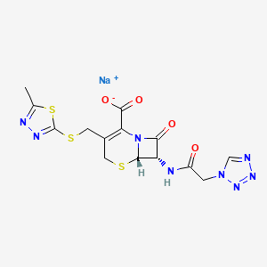molecular formula C14H13N8NaO4S3 B7824052 sodium;(6S,7S)-3-[(5-methyl-1,3,4-thiadiazol-2-yl)sulfanylmethyl]-8-oxo-7-[[2-(tetrazol-1-yl)acetyl]amino]-5-thia-1-azabicyclo[4.2.0]oct-2-ene-2-carboxylate 
