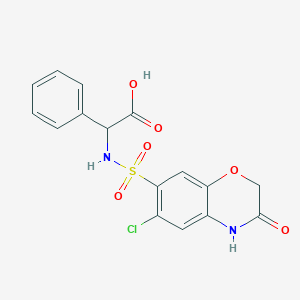 molecular formula C16H13ClN2O6S B7825599 2-[(6-chloro-3-oxo-4H-1,4-benzoxazin-7-yl)sulfonylamino]-2-phenylacetic acid 