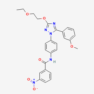molecular formula C26H25N5O6 B7826506 Benzamide, N-[4-[3-(2-ethoxyethoxy)-5-(3-methoxyphenyl)-1H-1,2,4-triazol-1-yl]phenyl]-3-nitro- 