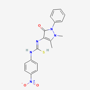 molecular formula C18H17N5O3S B7827882 N'-(1,5-dimethyl-3-oxo-2-phenylpyrazol-4-yl)-N-(4-nitrophenyl)carbamimidothioic acid 
