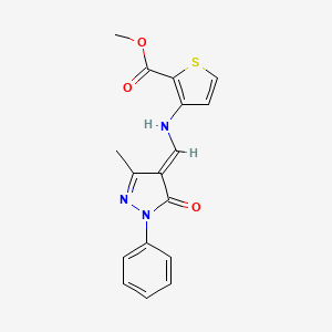 molecular formula C17H15N3O3S B7828212 methyl 3-[[(E)-(3-methyl-5-oxo-1-phenylpyrazol-4-ylidene)methyl]amino]thiophene-2-carboxylate 
