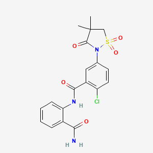 molecular formula C19H18ClN3O5S B7828328 N-(2-carbamoylphenyl)-2-chloro-5-(4,4-dimethyl-1,1-dioxido-3-oxo-1,2-thiazolidin-2-yl)benzamide 