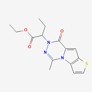 molecular formula C15H17N3O3S B7830681 ethyl 2-(12-methyl-9-oxo-5-thia-1,10,11-triazatricyclo[6.4.0.02,6]dodeca-2(6),3,7,11-tetraen-10-yl)butanoate 