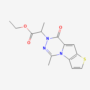 molecular formula C14H15N3O3S B7830683 ethyl 2-(12-methyl-9-oxo-5-thia-1,10,11-triazatricyclo[6.4.0.02,6]dodeca-2(6),3,7,11-tetraen-10-yl)propanoate 