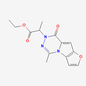 molecular formula C14H15N3O4 B7830709 ethyl 2-(12-methyl-9-oxo-5-oxa-1,10,11-triazatricyclo[6.4.0.02,6]dodeca-2(6),3,7,11-tetraen-10-yl)propanoate 