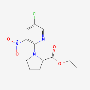molecular formula C12H14ClN3O4 B7831094 Ethyl 1-(5-chloro-3-nitropyridin-2-yl)pyrrolidine-2-carboxylate 
