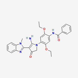 molecular formula C29H29N5O4 B7831863 N-[4-[5-amino-4-(1-methylbenzimidazol-2-yl)-3-oxo-2H-pyrrol-1-yl]-2,5-diethoxyphenyl]benzamide 