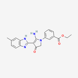 molecular formula C21H20N4O3 B7831879 ethyl 3-[5-amino-4-(6-methyl-1H-benzimidazol-2-yl)-3-oxo-2H-pyrrol-1-yl]benzoate 