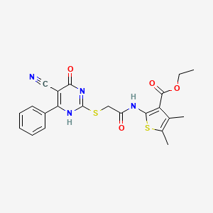 molecular formula C22H20N4O4S2 B7831968 ethyl 2-[[2-[(5-cyano-4-oxo-6-phenyl-1H-pyrimidin-2-yl)sulfanyl]acetyl]amino]-4,5-dimethylthiophene-3-carboxylate 
