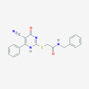 molecular formula C20H16N4O2S B7831976 N-benzyl-2-[(5-cyano-4-oxo-6-phenyl-1H-pyrimidin-2-yl)sulfanyl]acetamide 