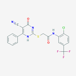 molecular formula C20H12ClF3N4O2S B7831994 N-[2-chloro-5-(trifluoromethyl)phenyl]-2-[(5-cyano-4-oxo-6-phenyl-1H-pyrimidin-2-yl)sulfanyl]acetamide 