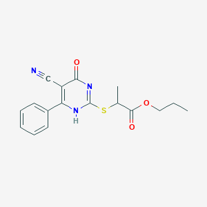 molecular formula C17H17N3O3S B7832019 propyl 2-[(5-cyano-4-oxo-6-phenyl-1H-pyrimidin-2-yl)sulfanyl]propanoate 