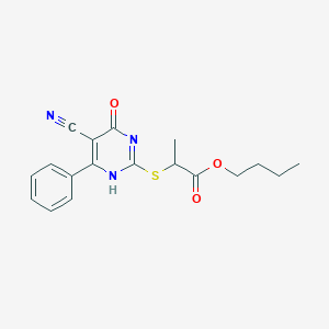 molecular formula C18H19N3O3S B7832025 butyl 2-[(5-cyano-4-oxo-6-phenyl-1H-pyrimidin-2-yl)sulfanyl]propanoate 