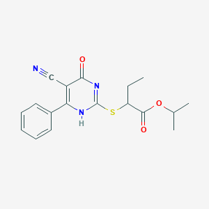 molecular formula C18H19N3O3S B7832029 propan-2-yl 2-[(5-cyano-4-oxo-6-phenyl-1H-pyrimidin-2-yl)sulfanyl]butanoate 