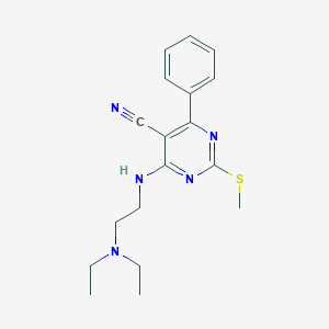 molecular formula C18H23N5S B7832073 4-{[2-(DIETHYLAMINO)ETHYL]AMINO}-2-(METHYLSULFANYL)-6-PHENYLPYRIMIDINE-5-CARBONITRILE 