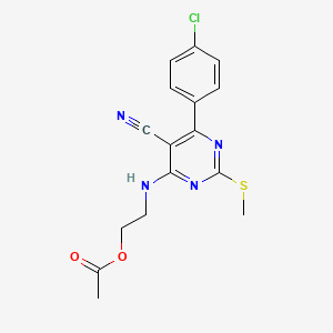 molecular formula C16H15ClN4O2S B7832178 2-{[6-(4-CHLOROPHENYL)-5-CYANO-2-(METHYLSULFANYL)PYRIMIDIN-4-YL]AMINO}ETHYL ACETATE 