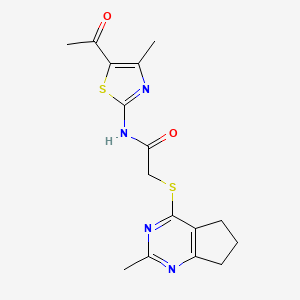 molecular formula C16H18N4O2S2 B7832287 N-(5-ACETYL-4-METHYL-1,3-THIAZOL-2-YL)-2-({2-METHYL-5H,6H,7H-CYCLOPENTA[D]PYRIMIDIN-4-YL}SULFANYL)ACETAMIDE 