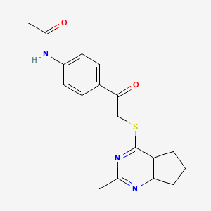 molecular formula C18H19N3O2S B7832325 N-{4-[2-({2-METHYL-5H,6H,7H-CYCLOPENTA[D]PYRIMIDIN-4-YL}SULFANYL)ACETYL]PHENYL}ACETAMIDE 