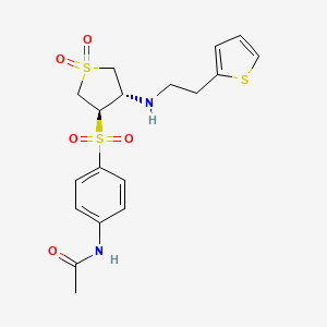 molecular formula C18H22N2O5S3 B7833196 N-(4-{[(3R4S)-11-DIOXO-4-{[2-(THIOPHEN-2-YL)ETHYL]AMINO}-1LAMBDA6-THIOLAN-3-YL]SULFONYL}PHENYL)ACETAMIDE 