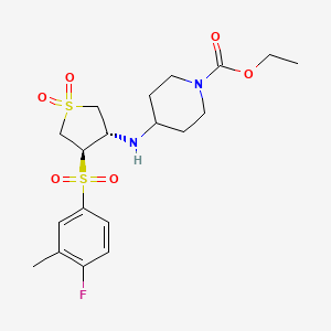molecular formula C19H27FN2O6S2 B7833504 ETHYL 4-{[(3S4R)-4-(4-FLUORO-3-METHYLBENZENESULFONYL)-11-DIOXO-1LAMBDA6-THIOLAN-3-YL]AMINO}PIPERIDINE-1-CARBOXYLATE 