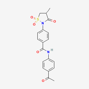 molecular formula C19H18N2O5S B7833563 N-(4-ACETYLPHENYL)-4-(4-METHYL-1,1-DIOXIDO-3-OXO-2-ISOTHIAZOLIDINYL)BENZAMIDE 