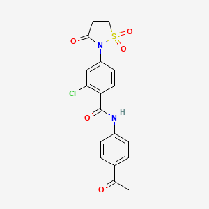 molecular formula C18H15ClN2O5S B7833572 N-(4-ACETYLPHENYL)-2-CHLORO-4-(1,1-DIOXIDO-3-OXO-2-ISOTHIAZOLIDINYL)BENZAMIDE 