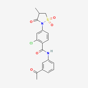 molecular formula C19H17ClN2O5S B7833578 N-(3-ACETYLPHENYL)-2-CHLORO-4-(4-METHYL-1,1-DIOXIDO-3-OXO-2-ISOTHIAZOLIDINYL)BENZAMIDE 