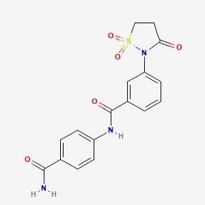 molecular formula C17H15N3O5S B7833587 N-(4-CARBAMOYLPHENYL)-3-(1,1-DIOXIDO-3-OXO-2-ISOTHIAZOLIDINYL)BENZAMIDE 
