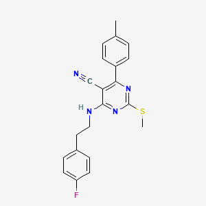 molecular formula C21H19FN4S B7833917 4-{[2-(4-FLUOROPHENYL)ETHYL]AMINO}-6-(4-METHYLPHENYL)-2-(METHYLSULFANYL)PYRIMIDINE-5-CARBONITRILE 