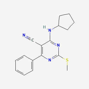 molecular formula C17H18N4S B7833947 4-(CYCLOPENTYLAMINO)-2-(METHYLSULFANYL)-6-PHENYLPYRIMIDINE-5-CARBONITRILE 