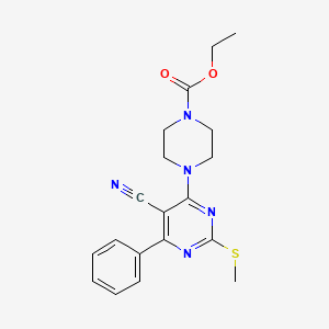 molecular formula C19H21N5O2S B7833995 ETHYL 4-[5-CYANO-2-(METHYLSULFANYL)-6-PHENYLPYRIMIDIN-4-YL]PIPERAZINE-1-CARBOXYLATE 