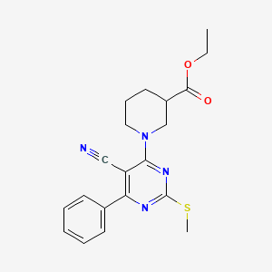 molecular formula C20H22N4O2S B7834042 ETHYL 1-[5-CYANO-2-(METHYLSULFANYL)-6-PHENYLPYRIMIDIN-4-YL]PIPERIDINE-3-CARBOXYLATE 