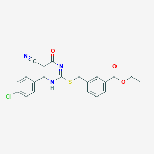 molecular formula C21H16ClN3O3S B7834068 ethyl 3-[[6-(4-chlorophenyl)-5-cyano-4-oxo-1H-pyrimidin-2-yl]sulfanylmethyl]benzoate 