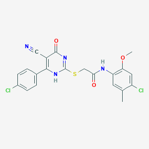 molecular formula C21H16Cl2N4O3S B7834141 N-(4-chloro-2-methoxy-5-methylphenyl)-2-[[6-(4-chlorophenyl)-5-cyano-4-oxo-1H-pyrimidin-2-yl]sulfanyl]acetamide 