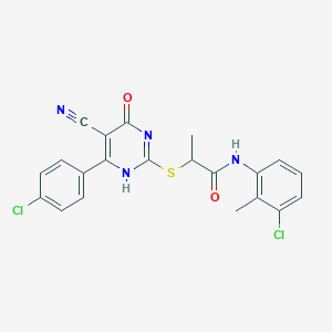 molecular formula C21H16Cl2N4O2S B7834154 N-(3-chloro-2-methylphenyl)-2-[[6-(4-chlorophenyl)-5-cyano-4-oxo-1H-pyrimidin-2-yl]sulfanyl]propanamide 