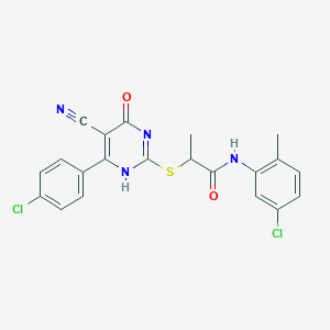 molecular formula C21H16Cl2N4O2S B7834162 N-(5-chloro-2-methylphenyl)-2-[[6-(4-chlorophenyl)-5-cyano-4-oxo-1H-pyrimidin-2-yl]sulfanyl]propanamide 
