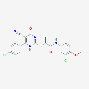 molecular formula C21H16Cl2N4O3S B7834165 N-(3-chloro-4-methoxyphenyl)-2-[[6-(4-chlorophenyl)-5-cyano-4-oxo-1H-pyrimidin-2-yl]sulfanyl]propanamide 