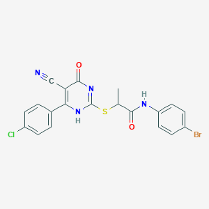 molecular formula C20H14BrClN4O2S B7834171 N-(4-bromophenyl)-2-[[6-(4-chlorophenyl)-5-cyano-4-oxo-1H-pyrimidin-2-yl]sulfanyl]propanamide 