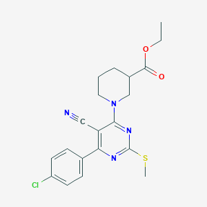 molecular formula C20H21ClN4O2S B7834869 ETHYL 1-[6-(4-CHLOROPHENYL)-5-CYANO-2-(METHYLSULFANYL)PYRIMIDIN-4-YL]PIPERIDINE-3-CARBOXYLATE 