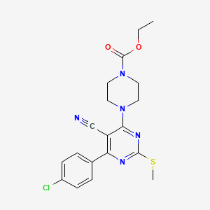 molecular formula C19H20ClN5O2S B7834976 ETHYL 4-[6-(4-CHLOROPHENYL)-5-CYANO-2-(METHYLSULFANYL)PYRIMIDIN-4-YL]PIPERAZINE-1-CARBOXYLATE 