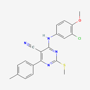 molecular formula C20H17ClN4OS B7835047 4-[(3-CHLORO-4-METHOXYPHENYL)AMINO]-6-(4-METHYLPHENYL)-2-(METHYLSULFANYL)PYRIMIDINE-5-CARBONITRILE 