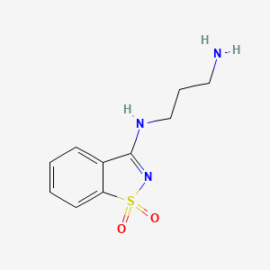 molecular formula C10H13N3O2S B7836308 N'-(1,1-dioxo-1,2-benzothiazol-3-yl)propane-1,3-diamine 