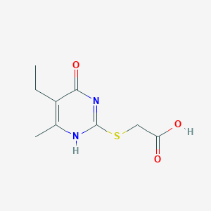molecular formula C9H12N2O3S B7836455 2-[(5-ethyl-6-methyl-4-oxo-1H-pyrimidin-2-yl)sulfanyl]acetic acid 