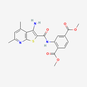 molecular formula C20H19N3O5S B7836526 Dimethyl 2-{[(3-amino-4,6-dimethylthieno[2,3-b]pyridin-2-yl)carbonyl]amino}benzene-1,4-dicarboxylate 