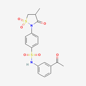 molecular formula C18H18N2O6S2 B7836746 N-(3-ACETYLPHENYL)-4-(4-METHYL-1,1-DIOXIDO-3-OXO-2-ISOTHIAZOLIDINYL)BENZENESULFONAMIDE 