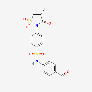 molecular formula C18H18N2O6S2 B7836748 N-(4-ACETYLPHENYL)-4-(4-METHYL-1,1-DIOXIDO-3-OXO-2-ISOTHIAZOLIDINYL)BENZENESULFONAMIDE 
